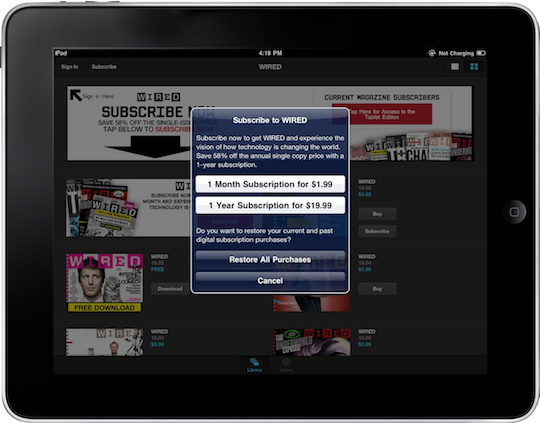 Wired iPad Subscription Screen.