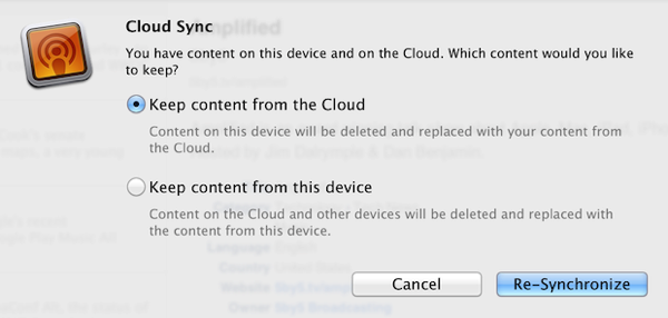 Instacast Cloud Sync Reset