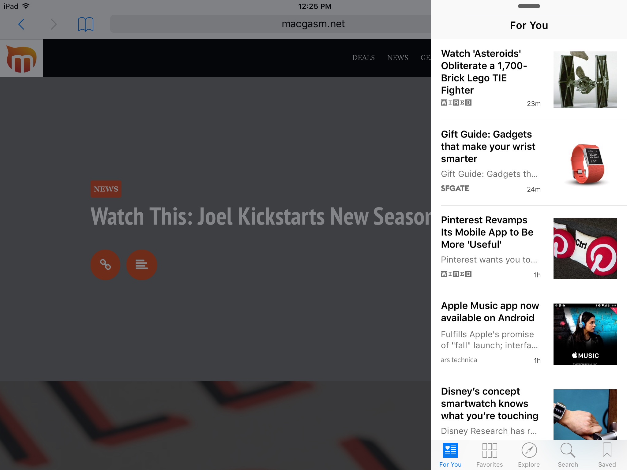Browsing through the News app in Slide Over view.