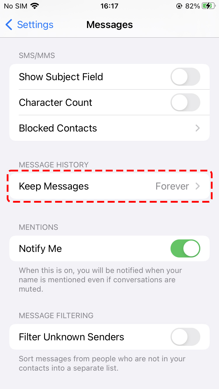 Keep messages forever