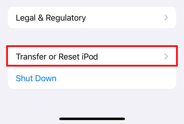 select transfer or reset ipod