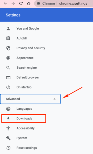 find downloads settings