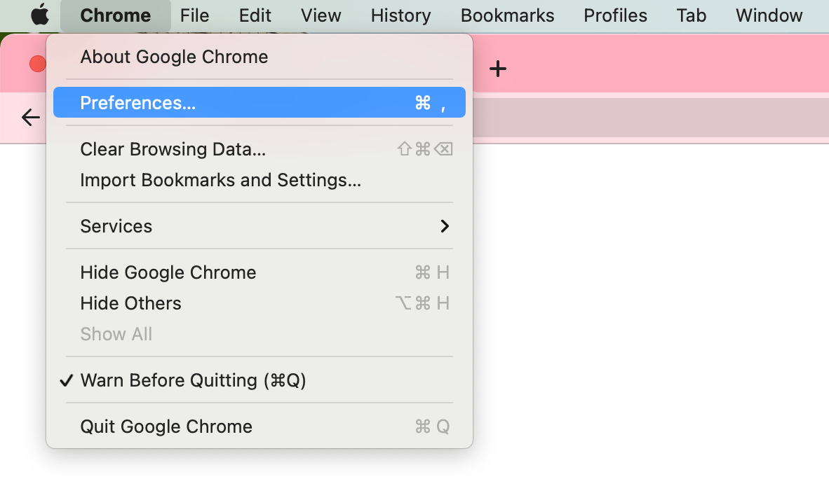 open preferences in chrome
