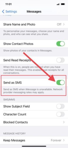 Send as sms option