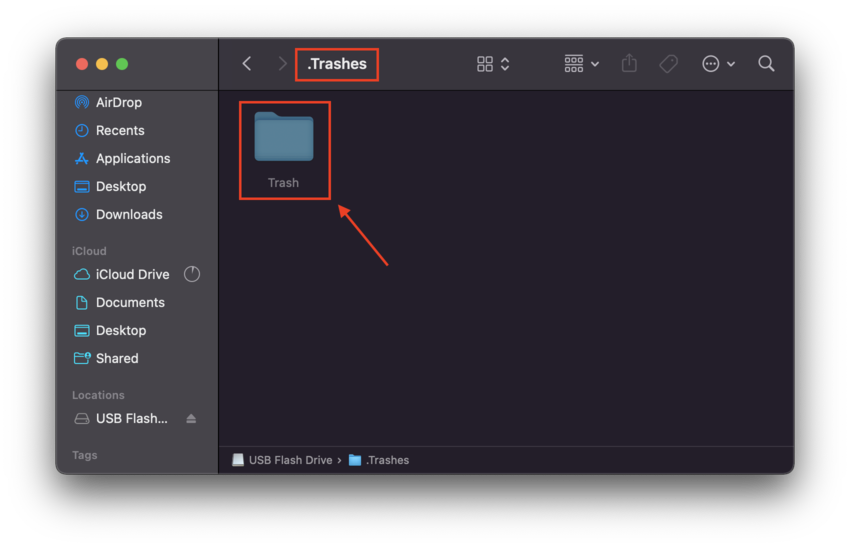 Finder external drive hidden trash folder