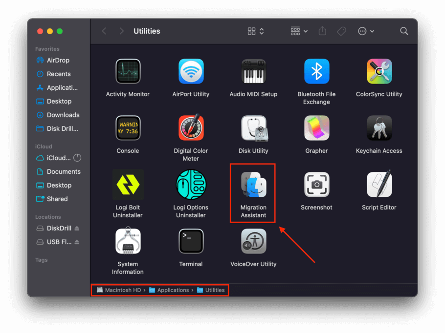 Migration Assistant icon in Finder Applications folder