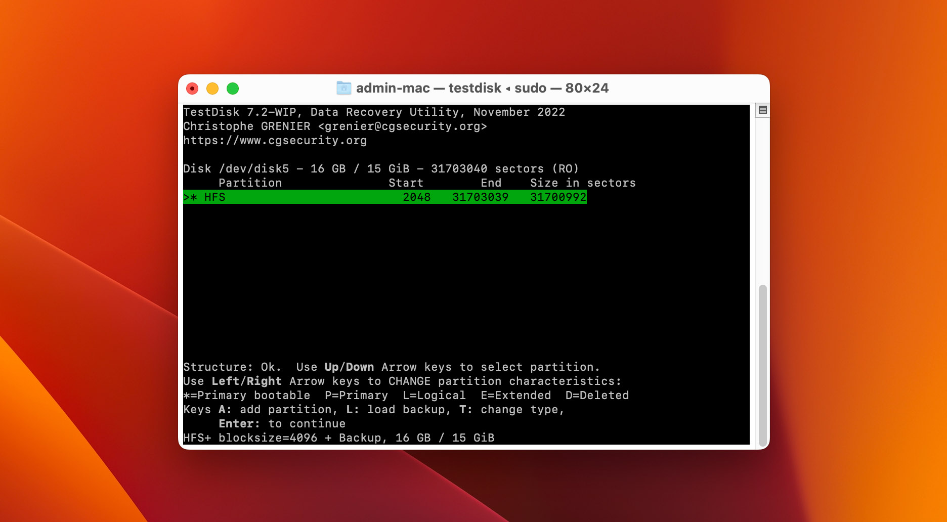 TestDisk recovery software for Mac