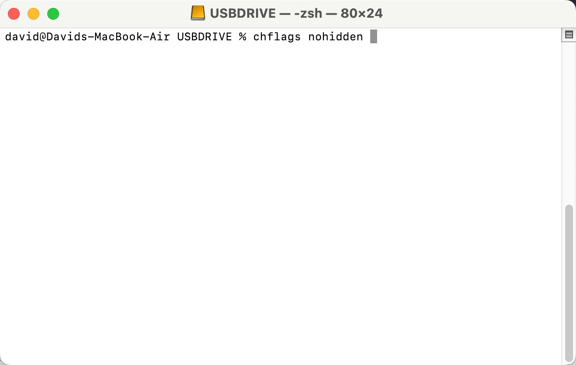 chflags nohidden command in terminal