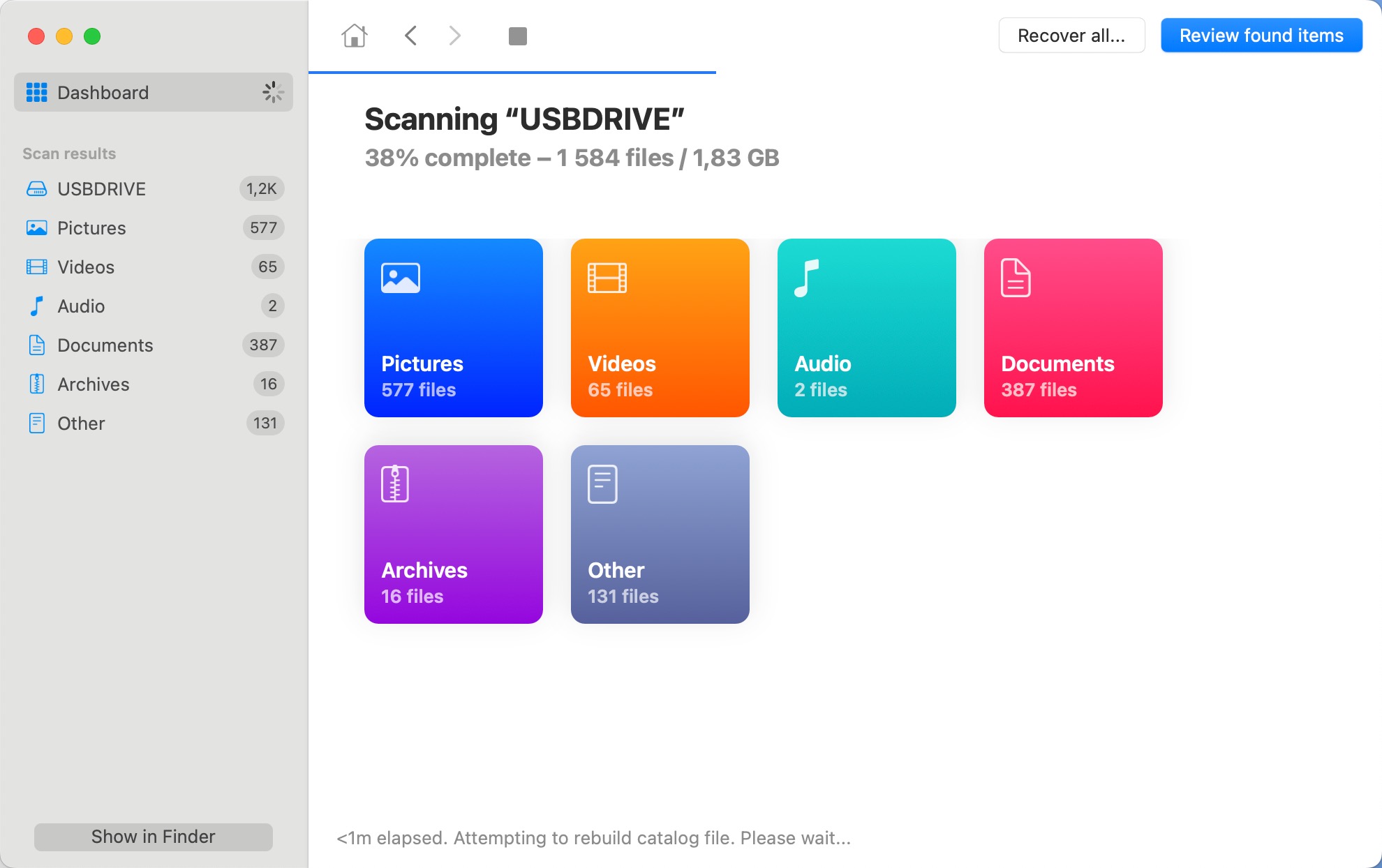 disk drill usb flash drive scanning progress