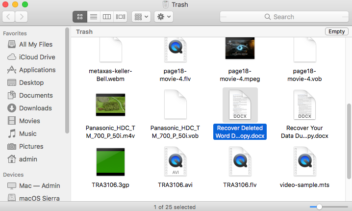 Recover files from trash