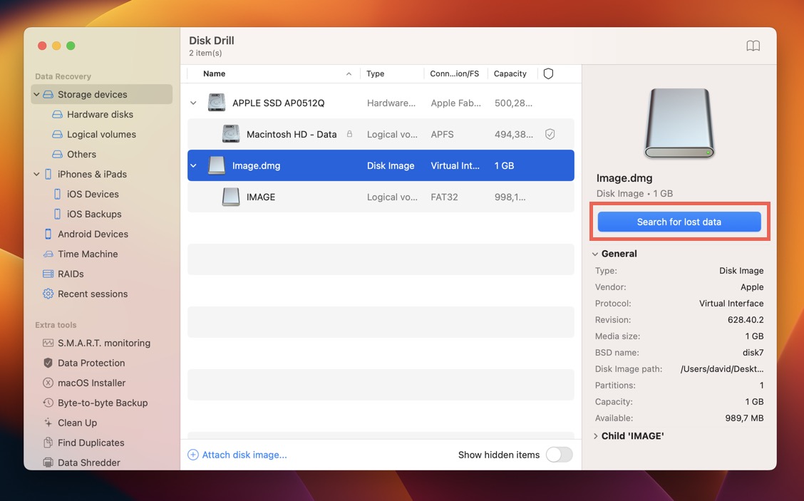 disk drill search for lost data