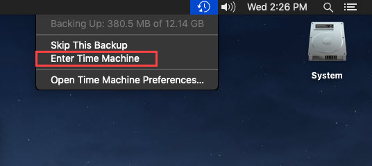 Time Machine in the Menu Bar