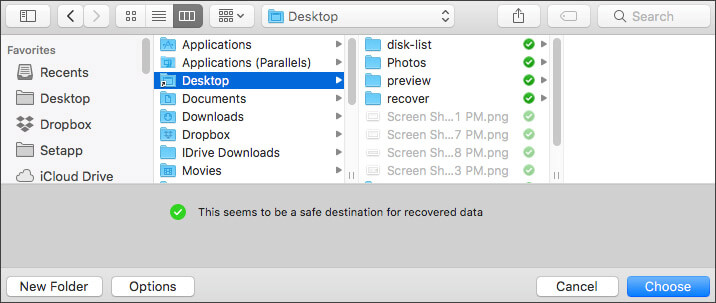 select path for recover files