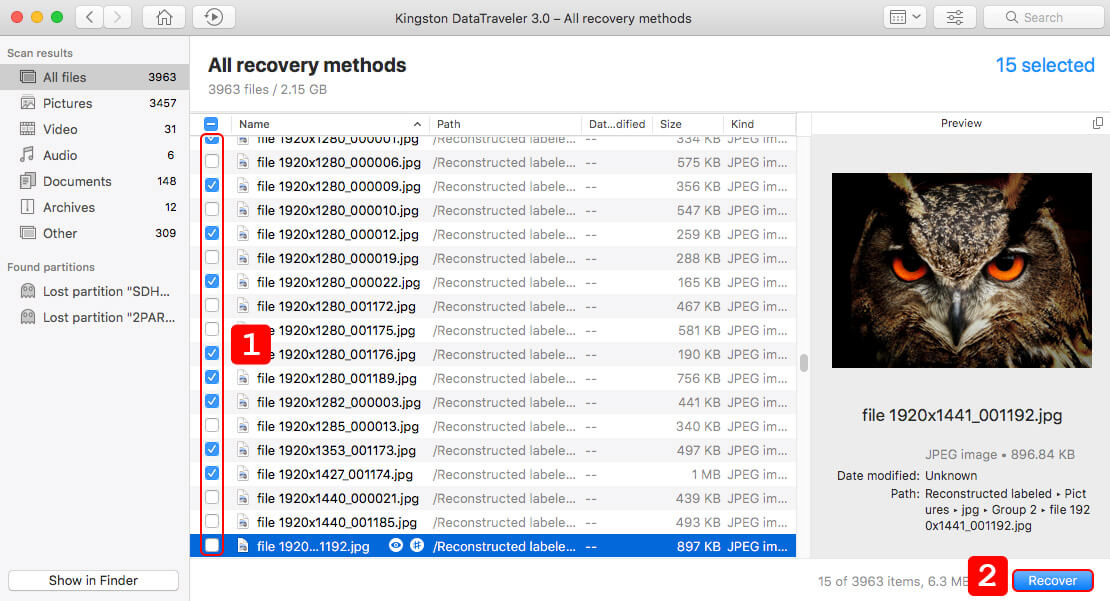 Recover the files