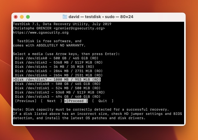 testdisk storage device