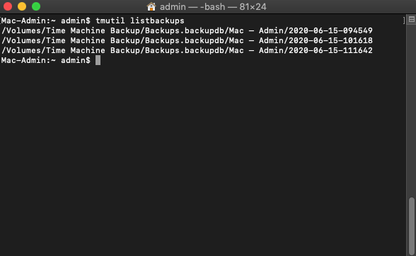 List of Available Time Machine Backups