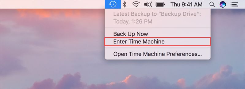 time machine menu bar