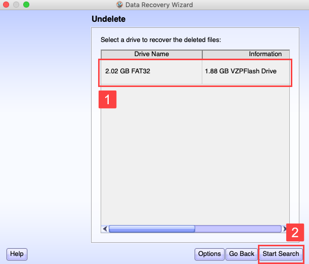 Select a drive to recover the deleted Word files