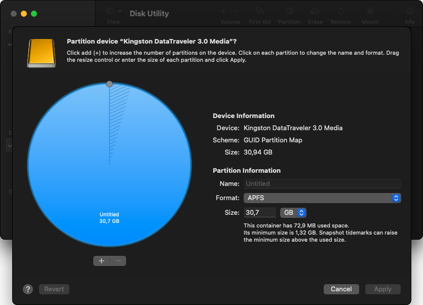 disk utility partition screen
