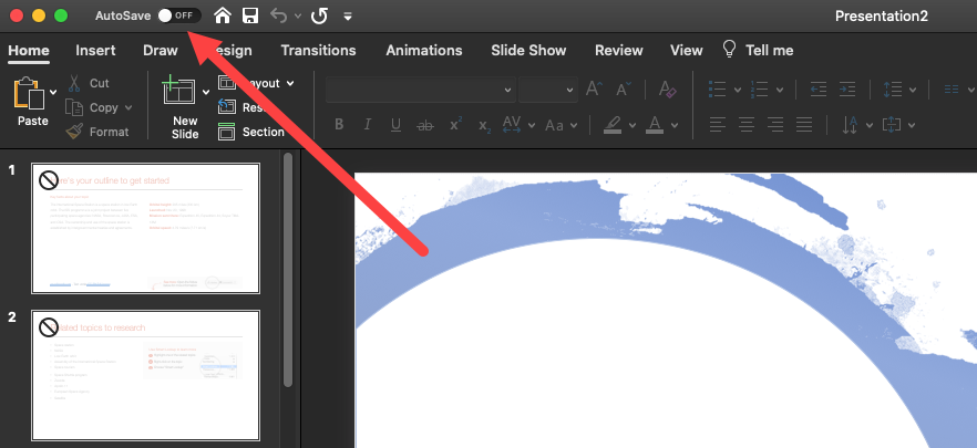 Activate autosaving in Powerpoint