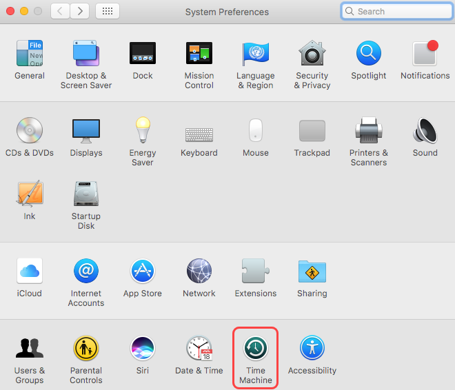 Open Time Machine in System Preferences