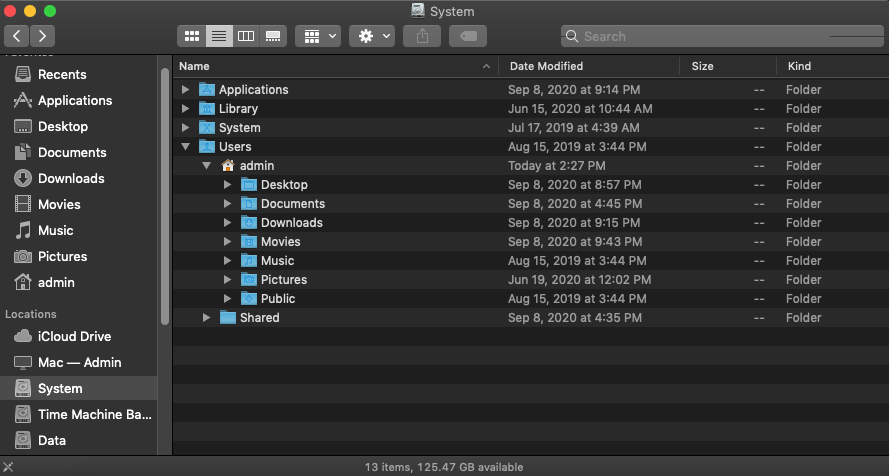 Mac folders in System