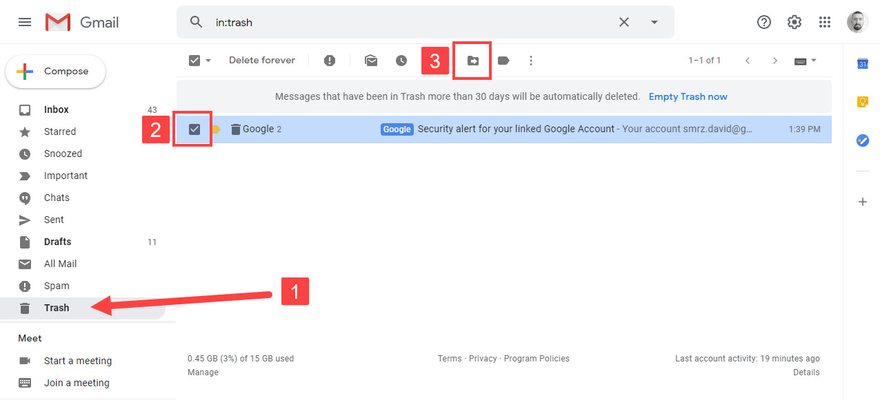 Recover deleted emails in Gmail