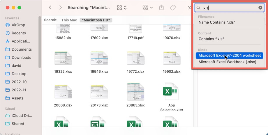 finder search excel file