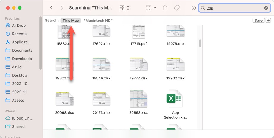 finder search this mac excel file