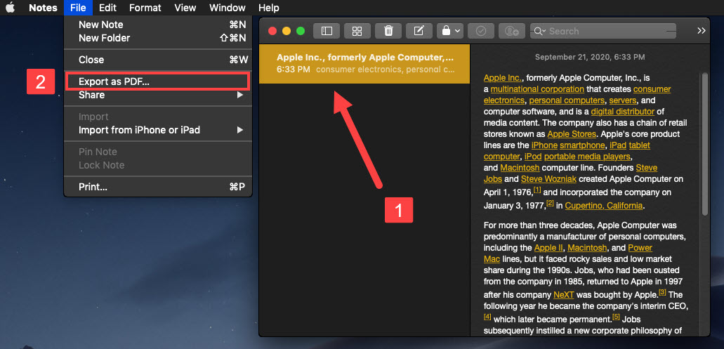 Export notes files as PDF