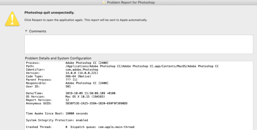 Photoshop crash on Mac