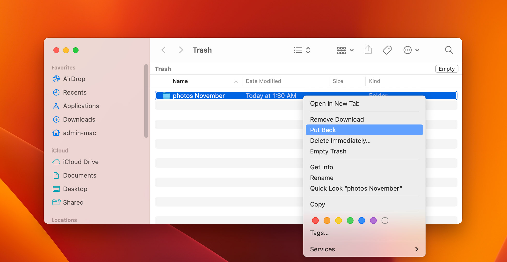 put back deleted folder