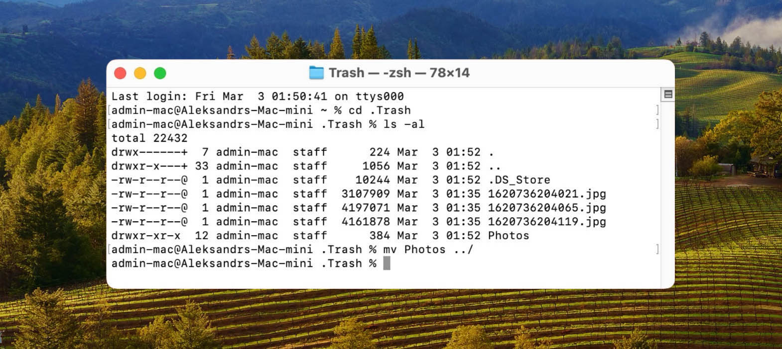 view trash folder on mac in terminal