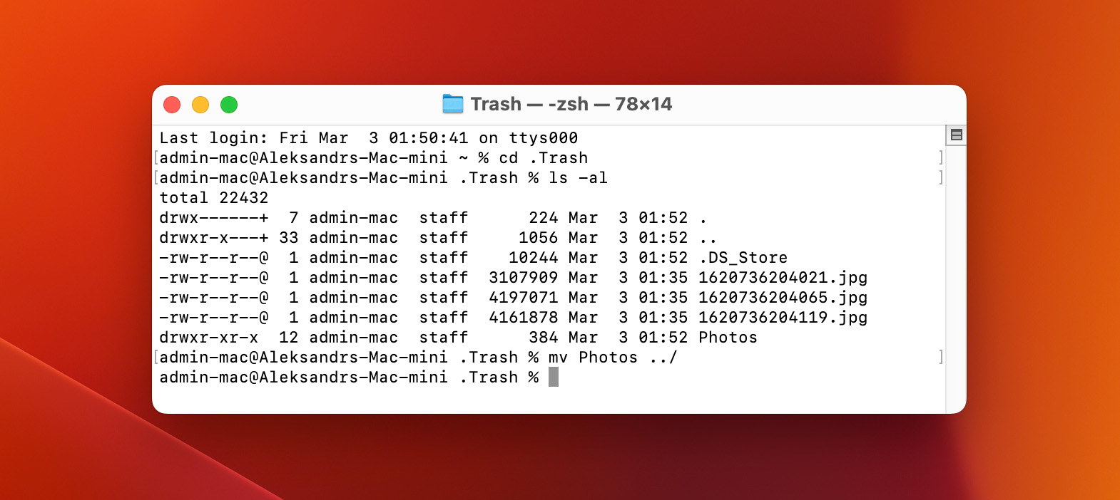 view trash folder on mac in terminal