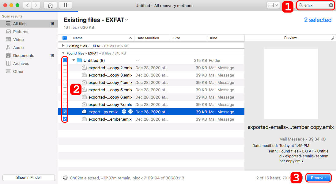 Recover emlx files