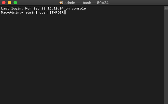 Open temporary folder with terminal