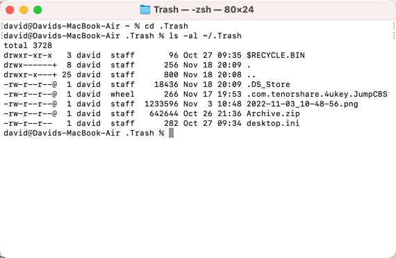 view trash folder on mac in terminal