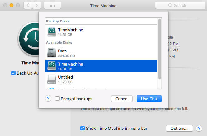 choose drive for time machine backups