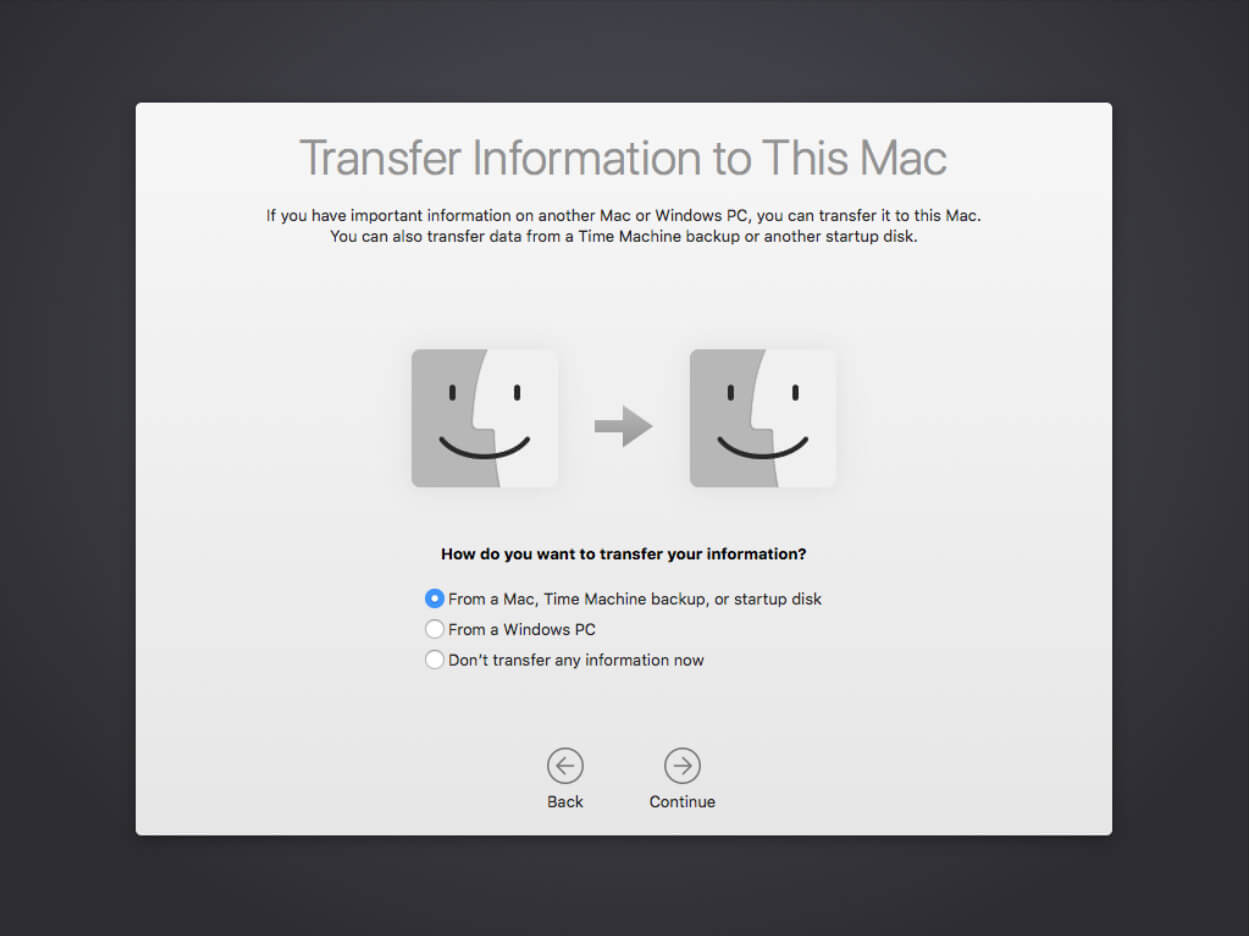 transfer information from backup to your new mac