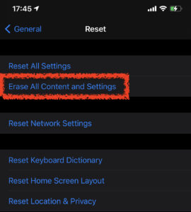 factory resetting iphone