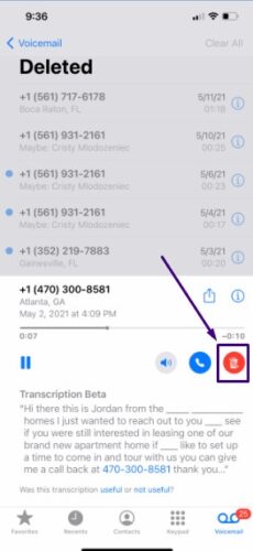 Recover deleted voicemail