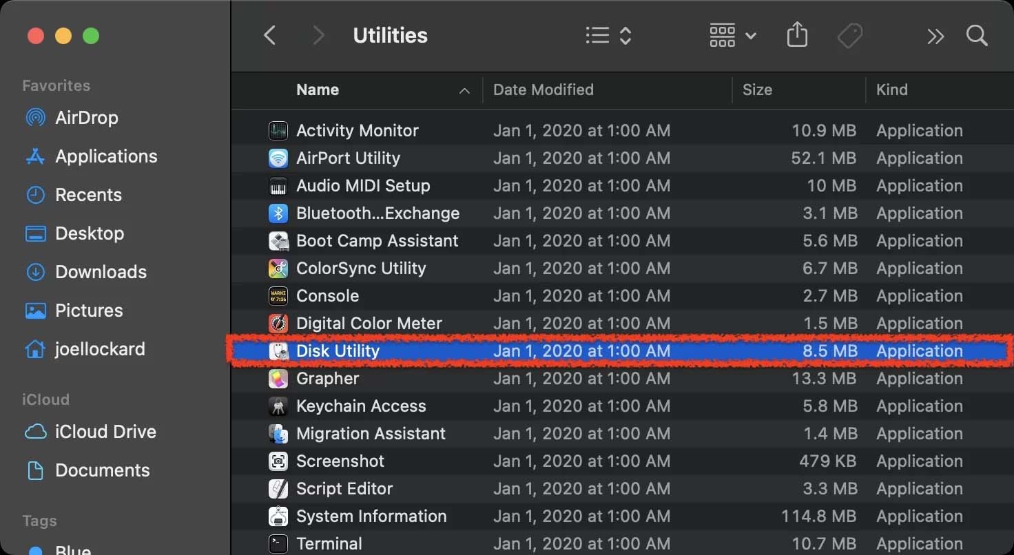 disk utility in finder