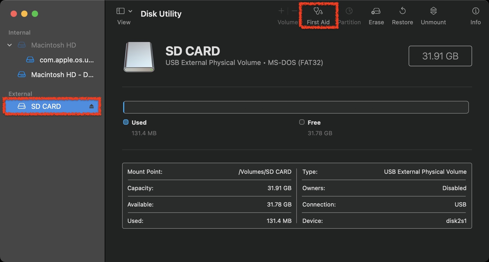 sd card in disk utility