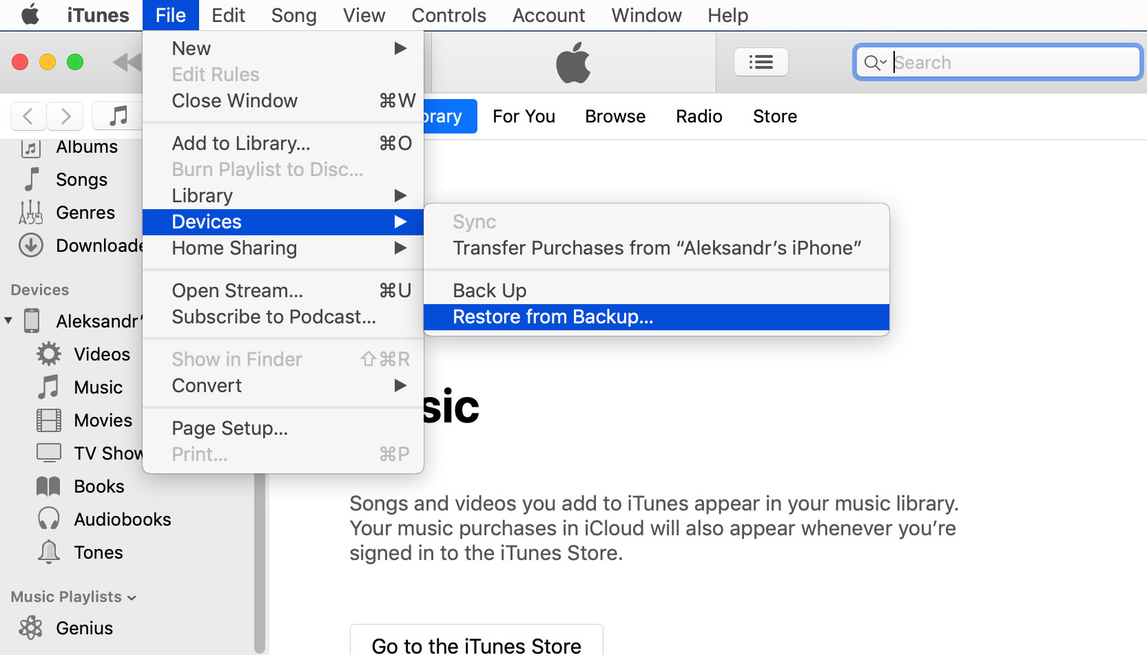 restore from itunes backup