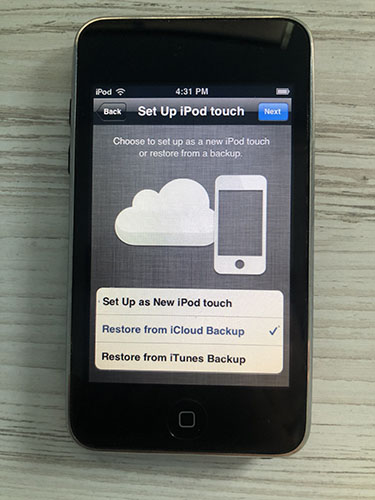 restore ipod touch with icloud backup step 2
