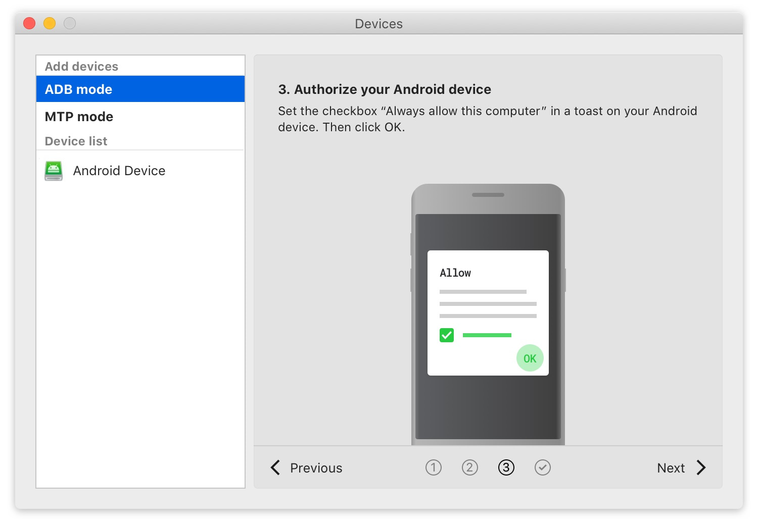 how to recognize android on mac