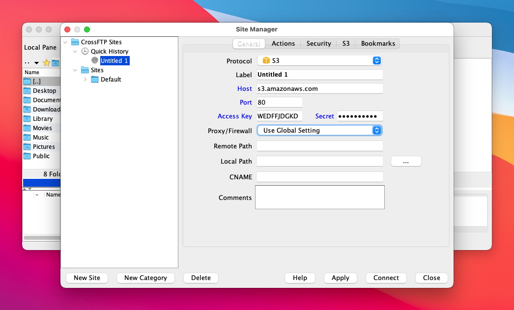 CrossFTP - S3 client Mac