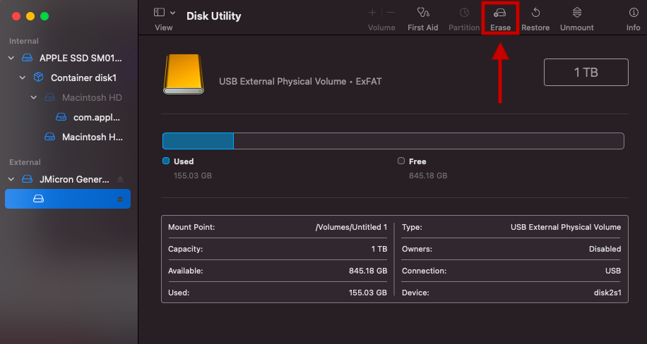 disk utility erase