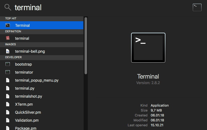 Search for Terminal using Spotlight 