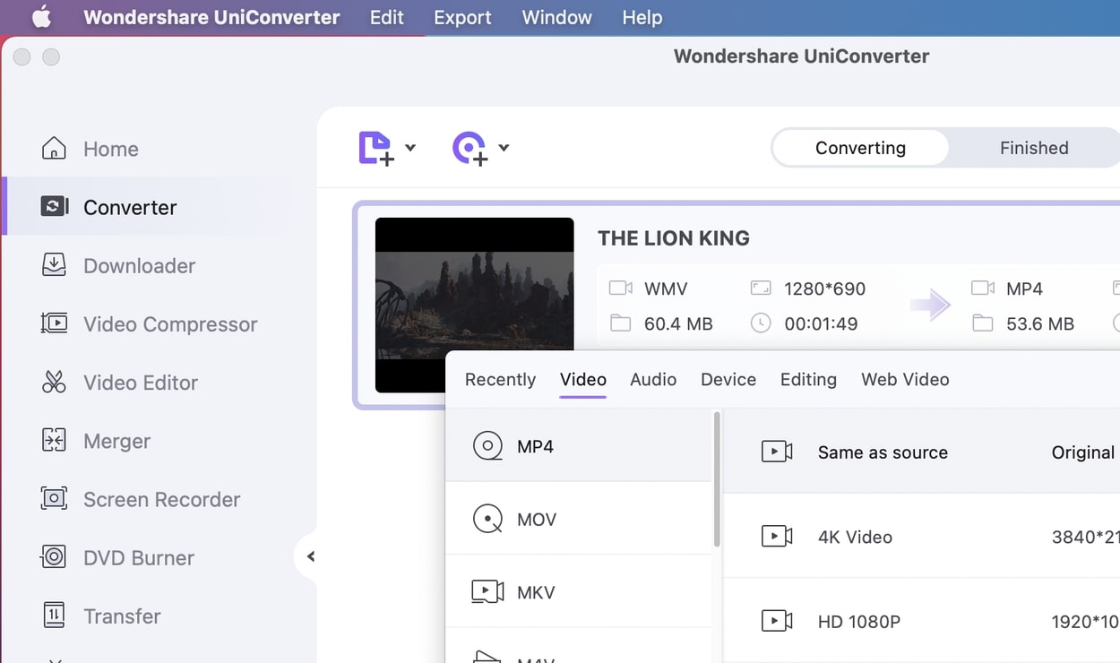 convert wmv for Mac using uniconverter